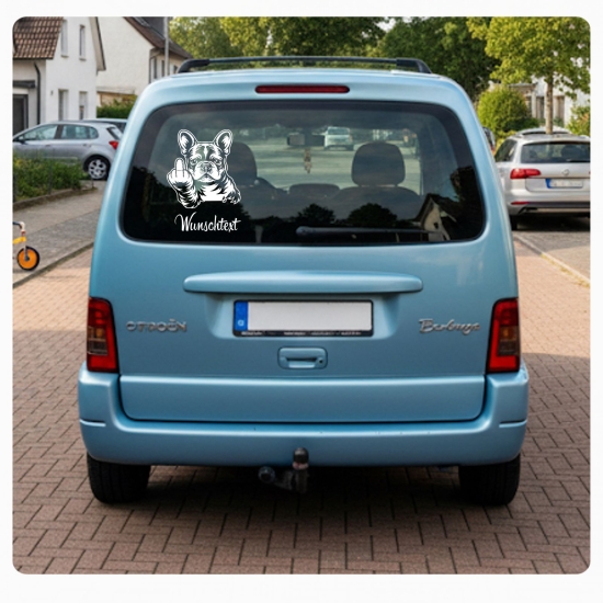 Französische Bulldogge Stinkefinger lustig Wunschtext Autoaufkleber Auto Aufkleber Sticker Pfoten A4302